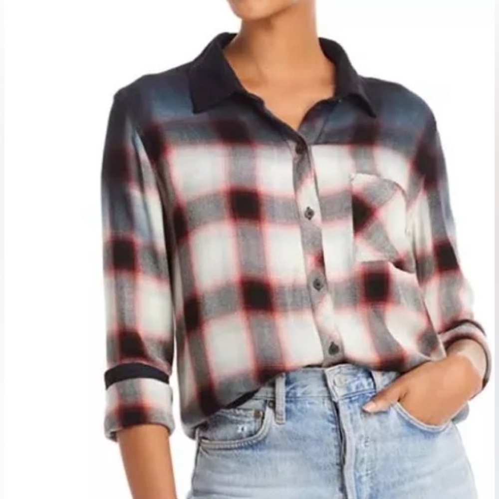 RAILS Hunter Ivory Smoke Dip Dye Flannel Button Down Relaxed Cozy Size M - Picture 3 of 10